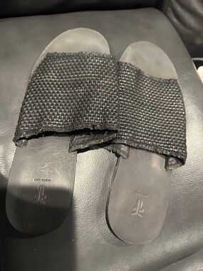 Frye Black Woven Leather Slide Sandals